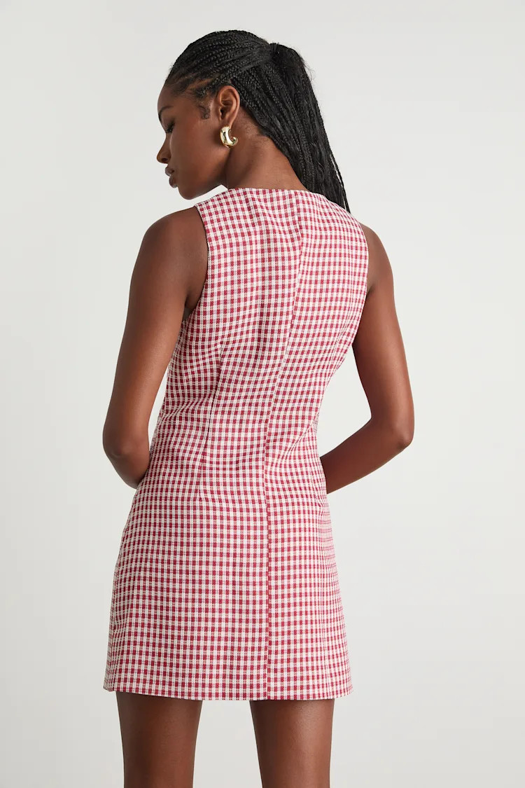 Aloriana Red Gingham Tweed Button-Front Mini Dress | Lulus