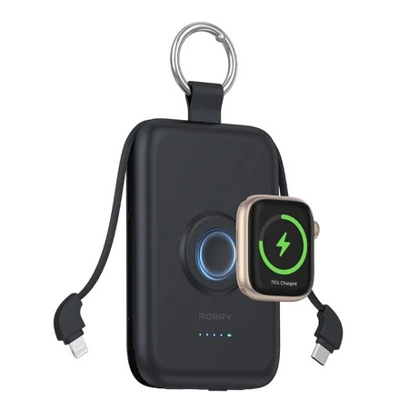 RORRY 10000mAh Portable Charger with Built-in Cables, 20W Fast Charging Portable Charger Power Bank Compatible with iPhone 17/16/15/14, Apple Watch,Samsung & Android Phones,Black | Walmart (US)