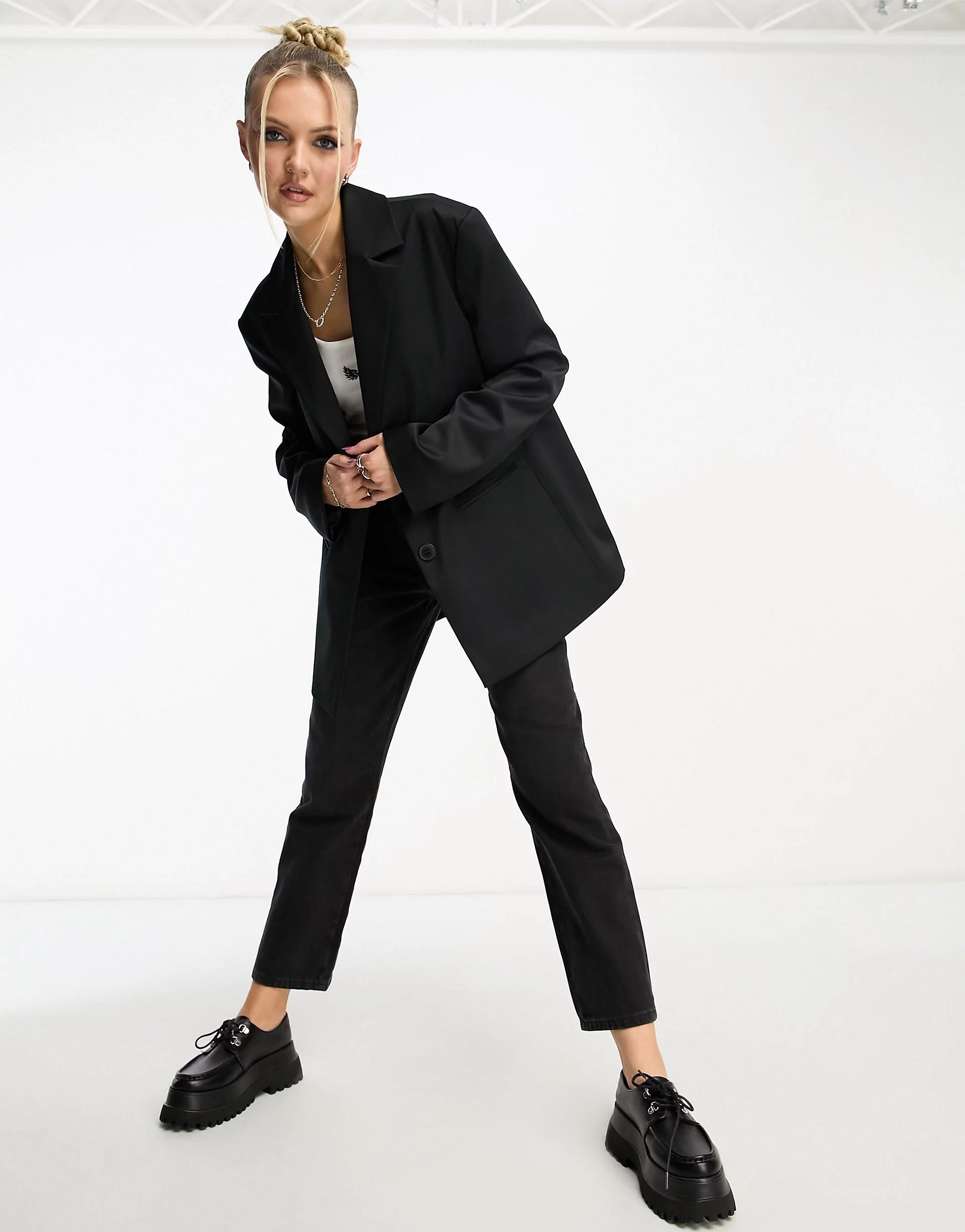 COLLUSION oversized woven blazer with pockets in black | ASOS (Global)