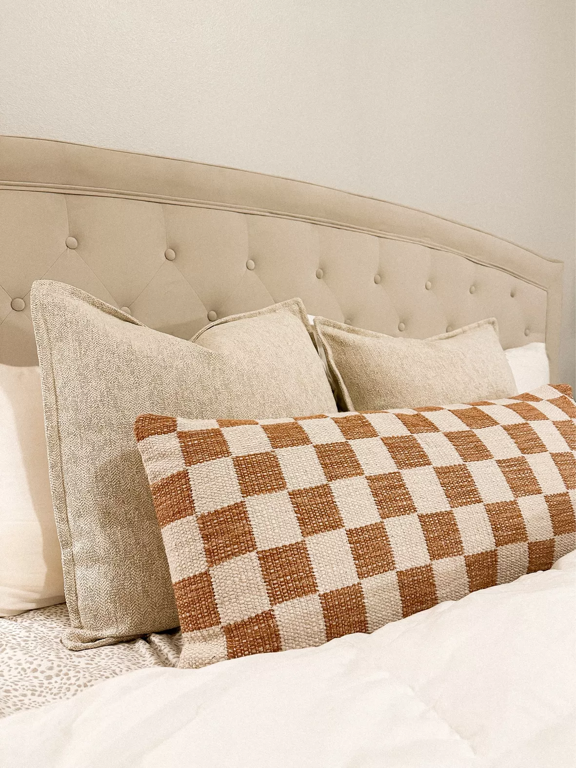 Extra Wide Ivory Checkered Lumbar Pillow by World Market