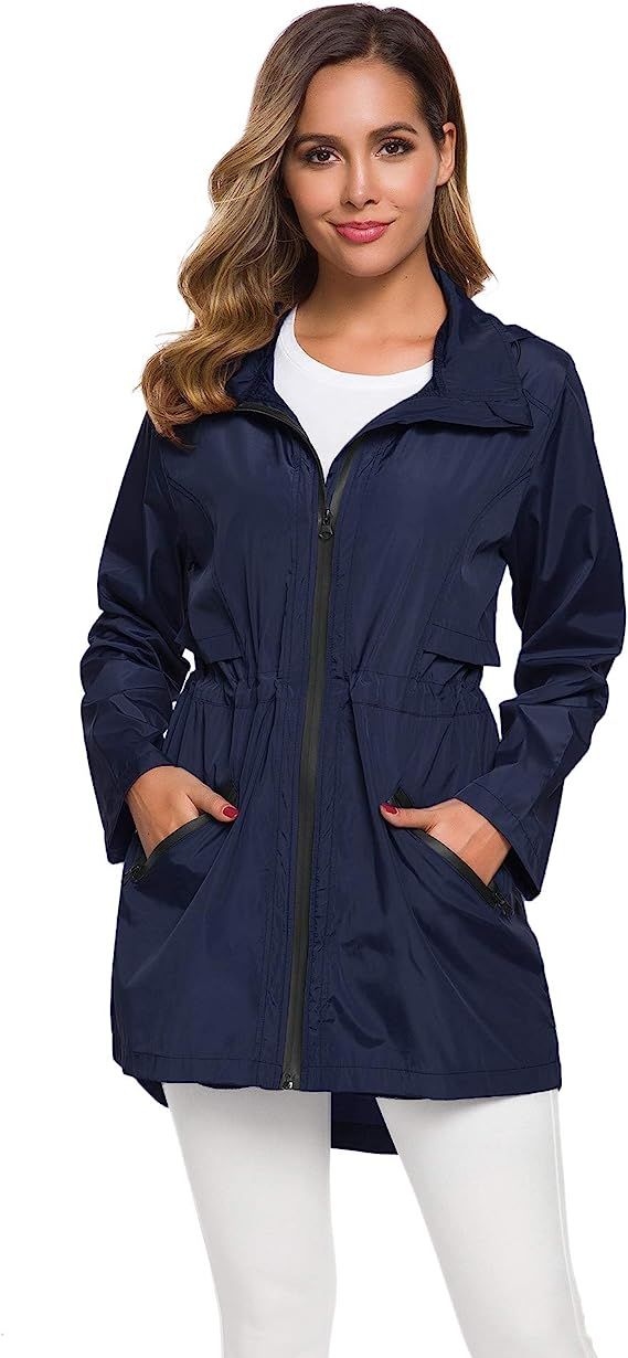 ZHENWEI Womens Lightweight Raincoat Hooded Windbreaker Jacket Foldable Packable | Amazon (US)