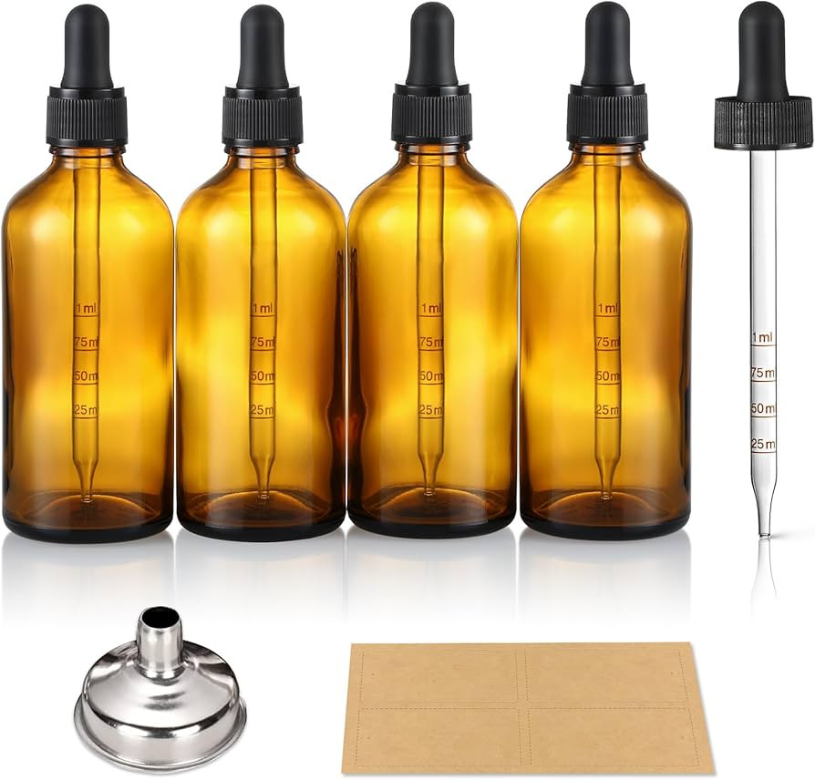 4 oz Dark Amber Glass Dropper Bottles with Measured Dropper, 4 Pack- 120ml Thick Tincture Bottles... | Amazon (US)