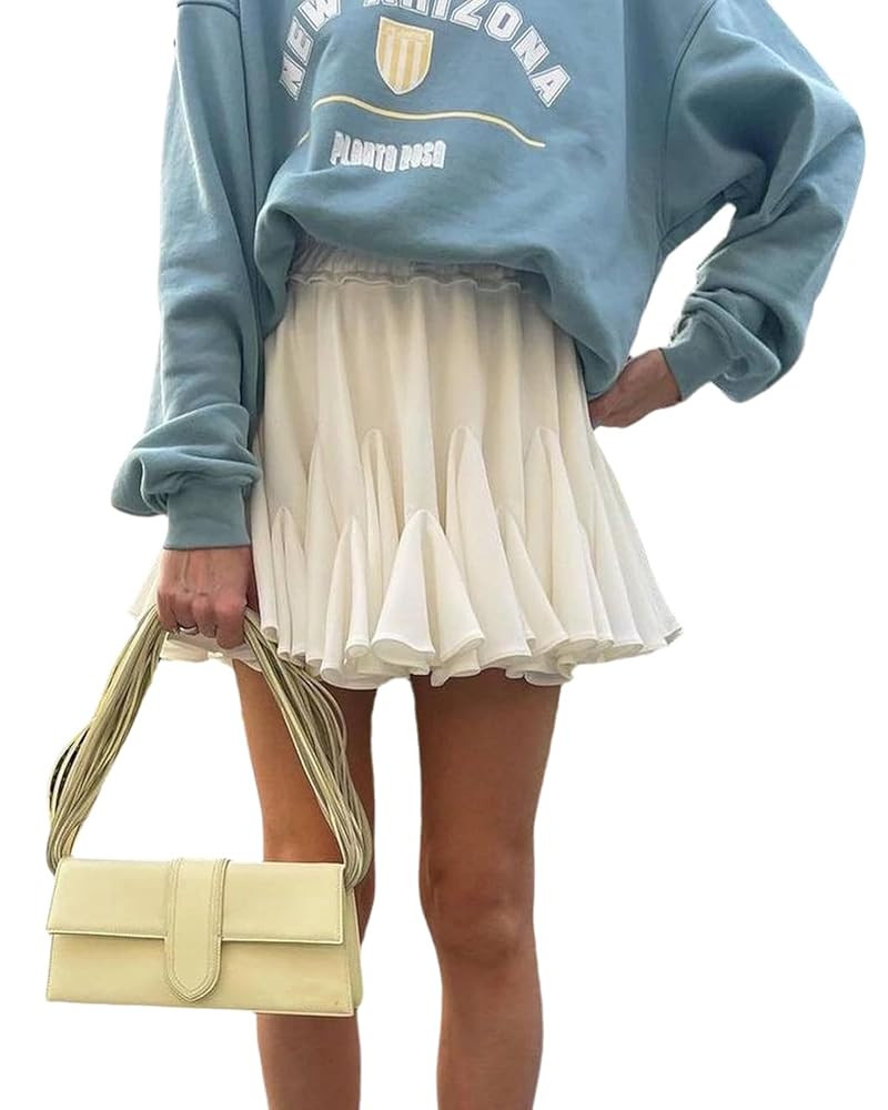 Lunoakvo Women Ruffle A-line High Waist Pleated Basic Short Mini Skirt Flared Skirts | Amazon (US)