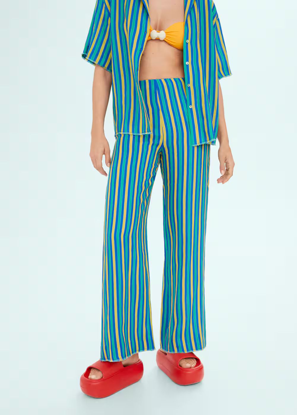 Multi-colored striped linen pants | MANGO (US)