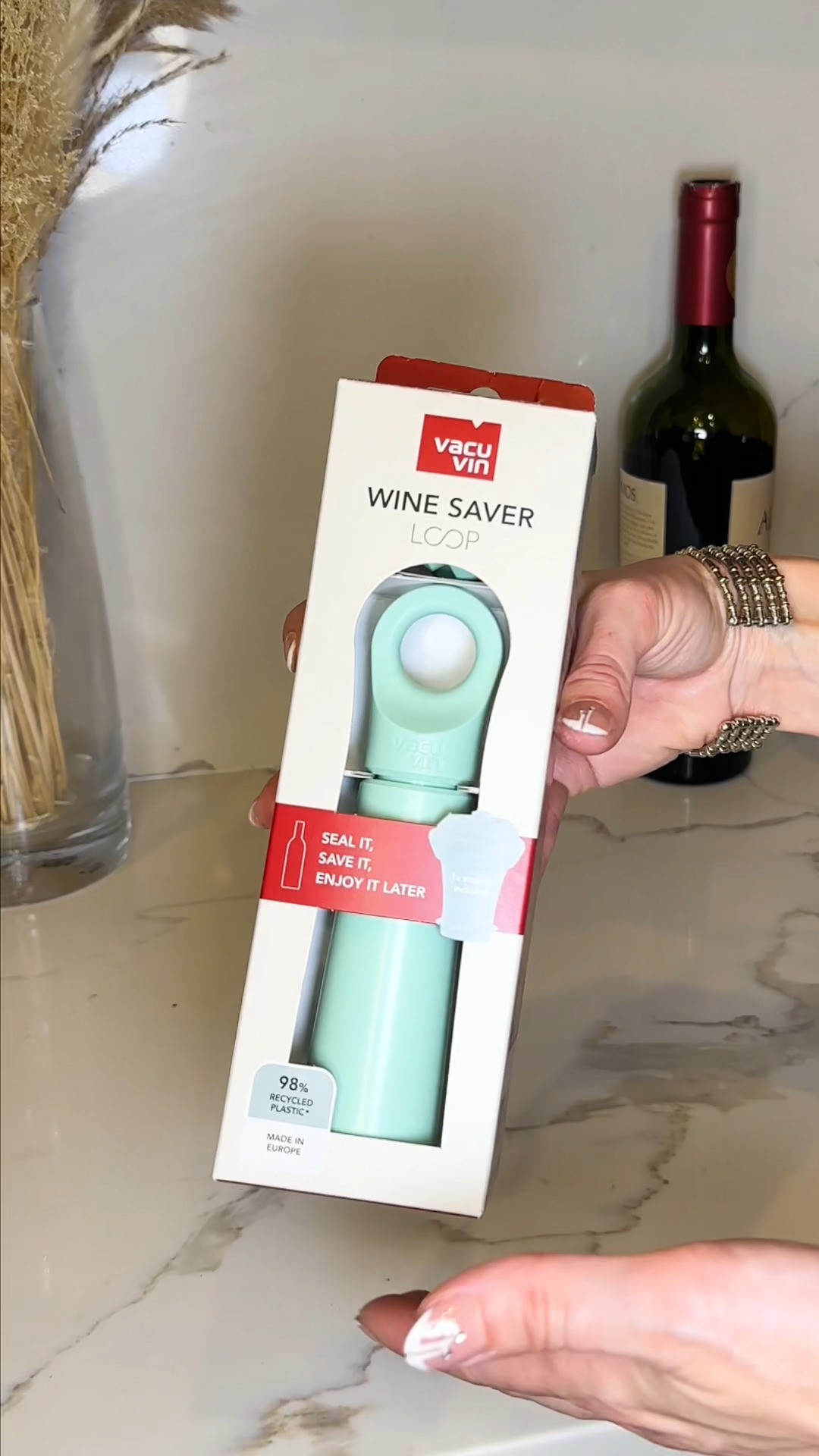I keep a set of Vacu Vin Vacuum Wine Stoppers on my bar cart for effortless host nights and dinner parties. 🍾 Paired with the Vacu Vin pump, it makes a distinct "click" sound the moment the ideal vacuum seal is reached, so you know your wine is completely protected. Perfect for hosts, dinner party planners, and creators showcasing bar cart essentials and kitchen gadgets. 🍷 #barcartessentials #winegift #kitchengadgets #wineaccessories #barcartdecor  #hostessgifts  

