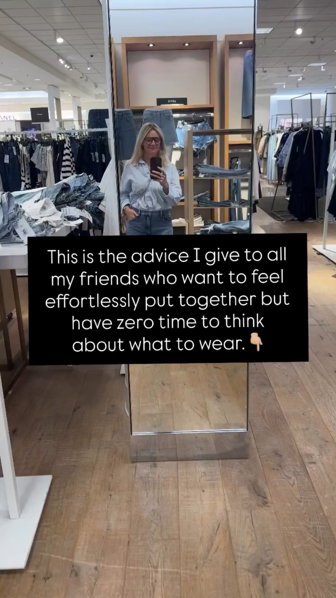 This is the advice I give to every busy woman who tells me:

“I just want to look put together without overthinking it.”

Here’s what I always say:

1- Start with a strong base outfit formula.
(Think: great jeans, a polished tee, and a go-to layer like a blazer or jacket. It’s repeatable and stylish.)
2- Keep your favorite accessories within reach.
A bold earring, a structured bag, or great shoes can instantly elevate your look—without extra effort.
3- Pre-plan just 2–3 go-to outfits that make you feel good.

Save them in your phone or hang them front and center in your closet for mornings when time is tight.

Style doesn’t have to be complicated—it just needs a little strategy.

Want help building your own “effortless outfit plan?” 

Tap the link in bio or DM us “style help” to get started.
