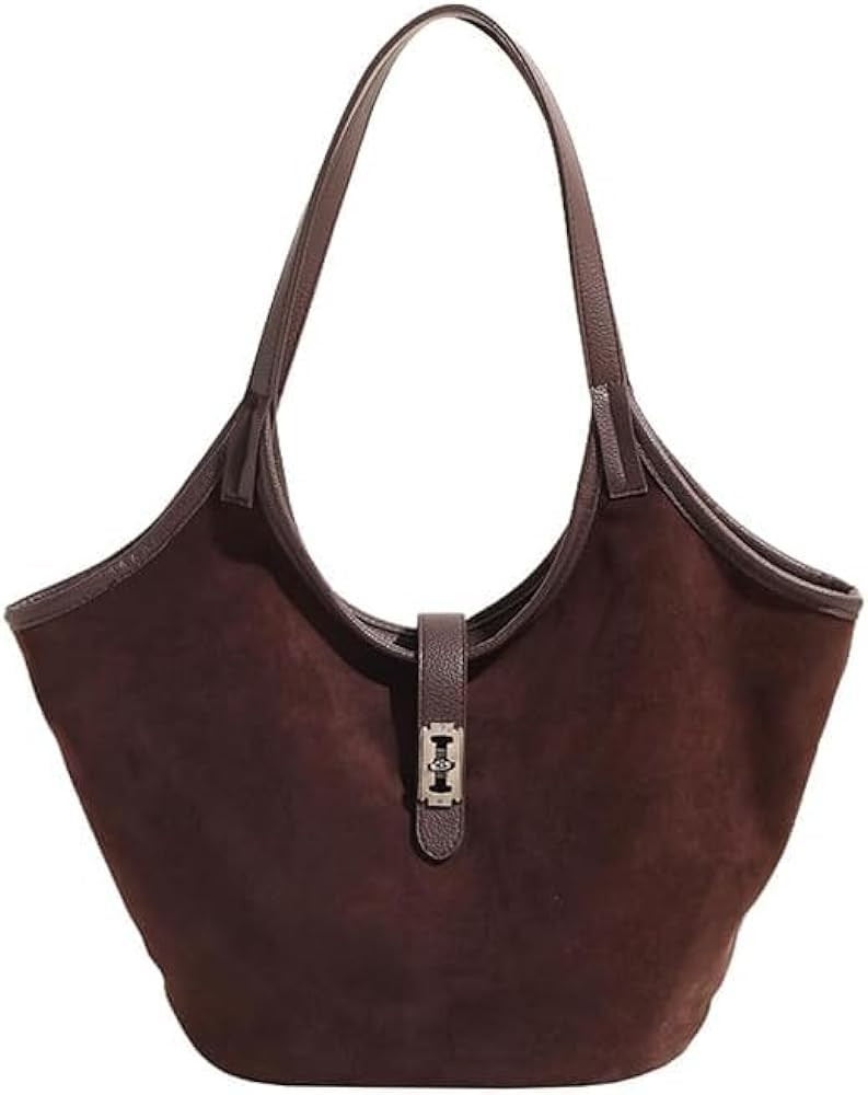 Brown Suede Tote Bag for Women Trendy Hobo Bag Bucket Tote Bag Work Hobo Handbags | Amazon (US)