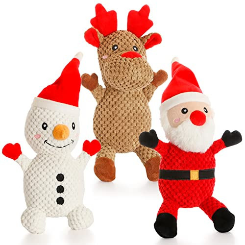 Senneny 3 Pack Dog Christmas Toys Santa,Reindeer and Snowman, Stuffed Squeaky Toys for Dogs Puppy, Plush Dog Toy for Large Medium Small Dogs, Interactive Durable Dog Chew Toys | Amazon (US)