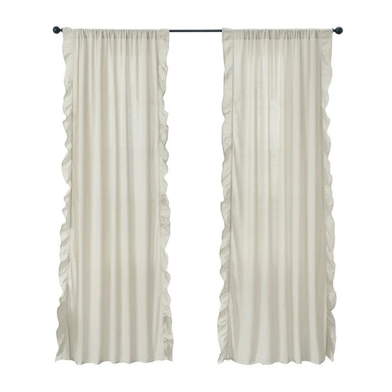 My Texas House Ruffle Light Filtering Rod Pocket Single Cotton Panel, 52" x 96", Linen | Walmart (US)