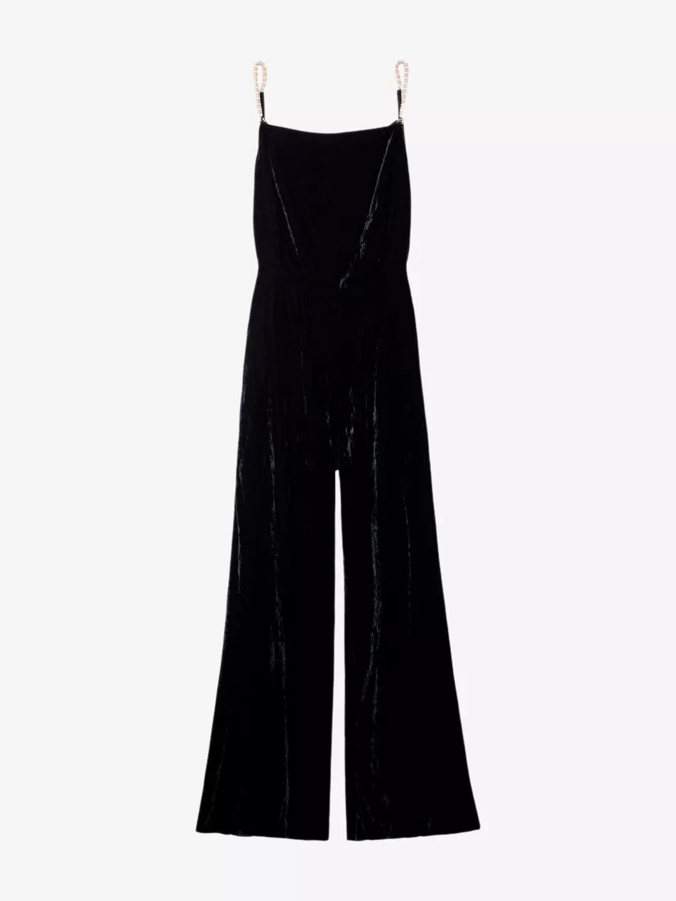 Jewel-Strap Square-Neck Velvet Jumpsuit | Selfridges