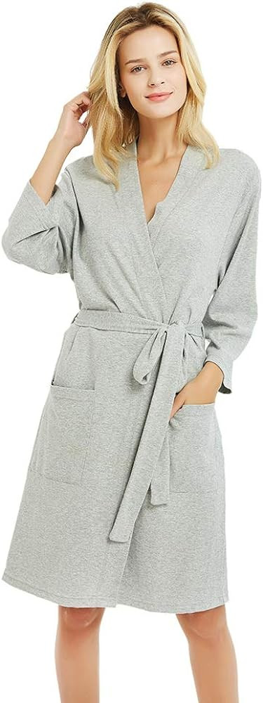 U2SKIIN Womens Robes, 100% Cotton Lightweight Robes 3/4 Sleeves Kimono Knit Soft Loungewear Short... | Amazon (US)
