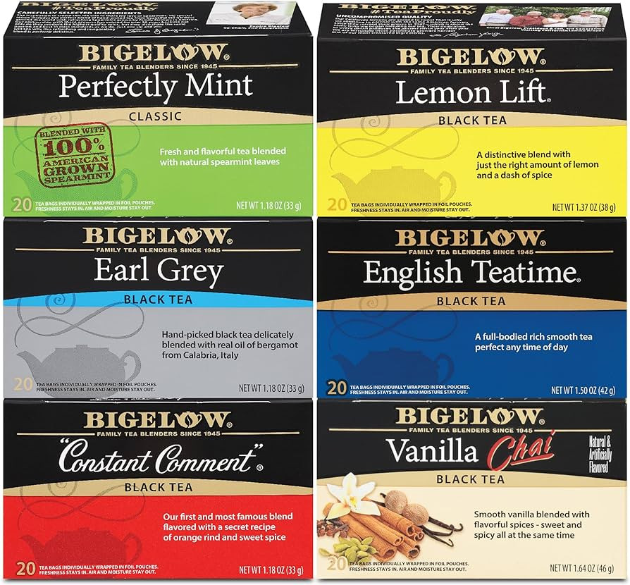 Amazon.com: Bigelow Tea Black Tea 6 Flavor Variety Pack, Caffeinated Tea with Mint, Lemon, Consta... | Amazon (US)