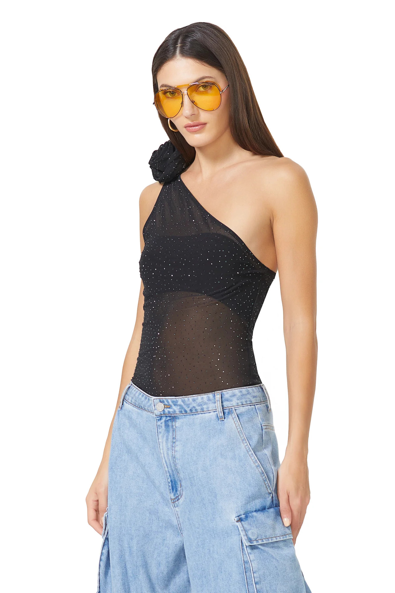 Delaney Rhinestone Top - Noir | ShopAFRM