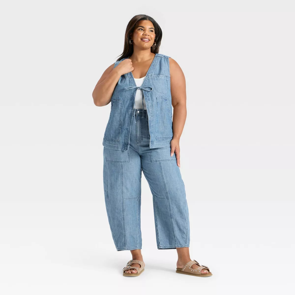 Women's Denim Tie-Front Utility Vest - Universal Thread™ Medium Wash XXL | Target