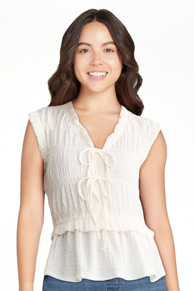 Time and Tru Women's Textured Tie Front Top, Sizes XS-XXXL | Walmart (US)