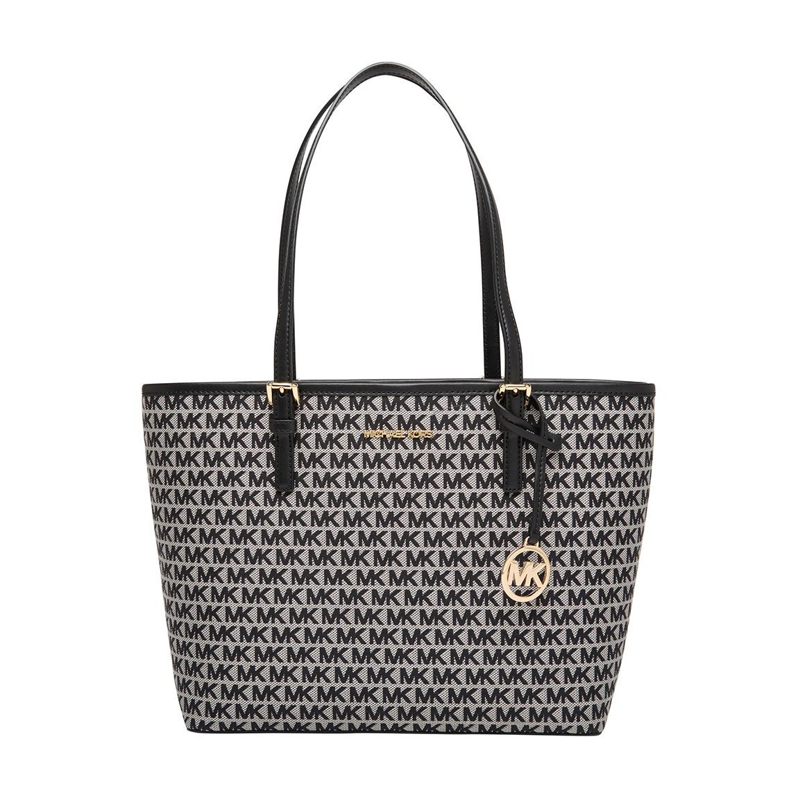 Michael Kors Black and Natural Michael Kors Jet Set Medium Carryall Tote Bag - BrandAlley | BrandAlley