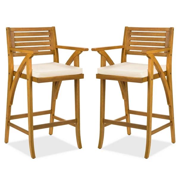 Best Choice Products Set of 2 Outdoor Acacia Wood Bar Stools Bar Chairs w/ Weather-Resistant Cush... | Walmart (US)