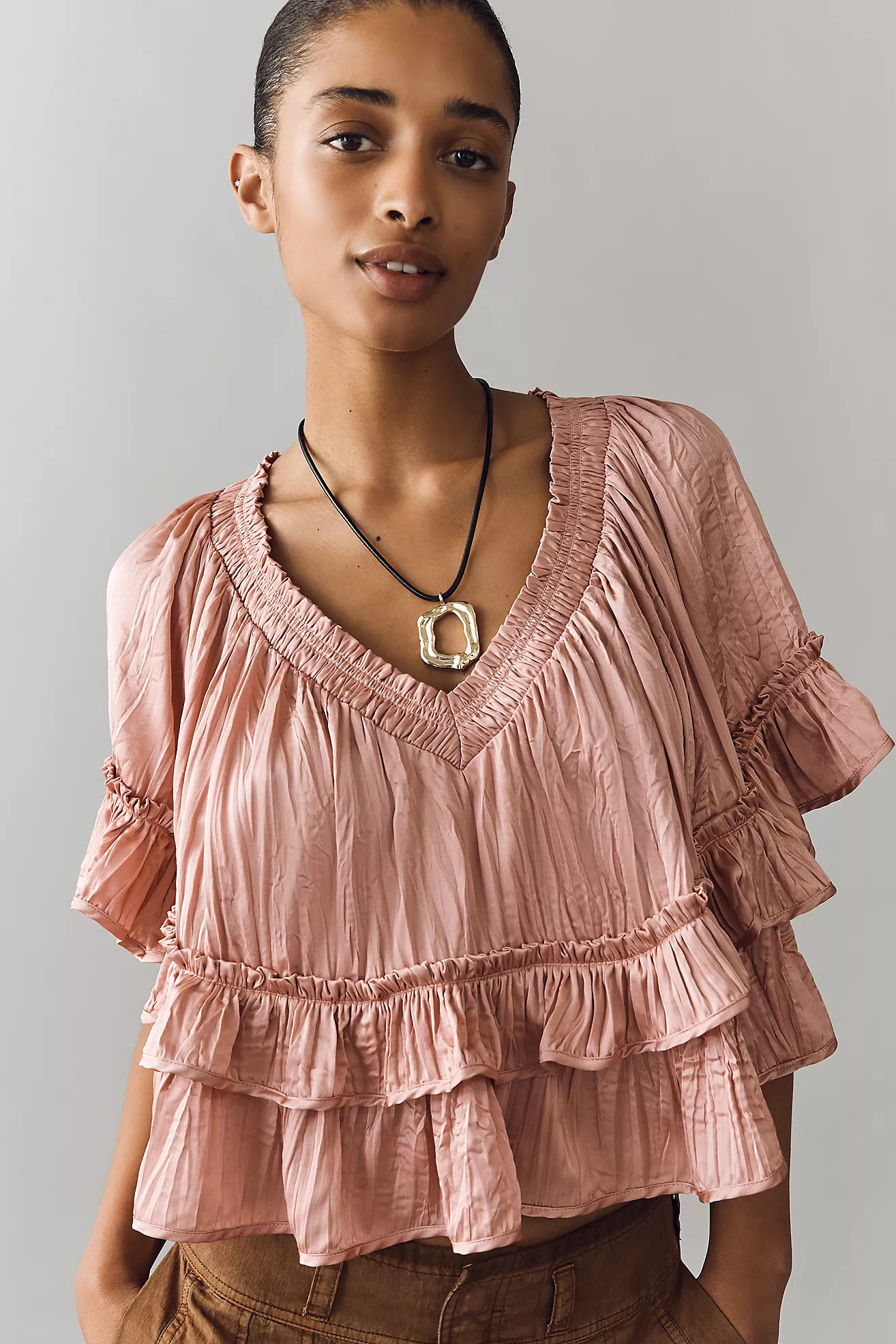 By Anthropologie Short-Sleeve Ruffle Top | Anthropologie (US)