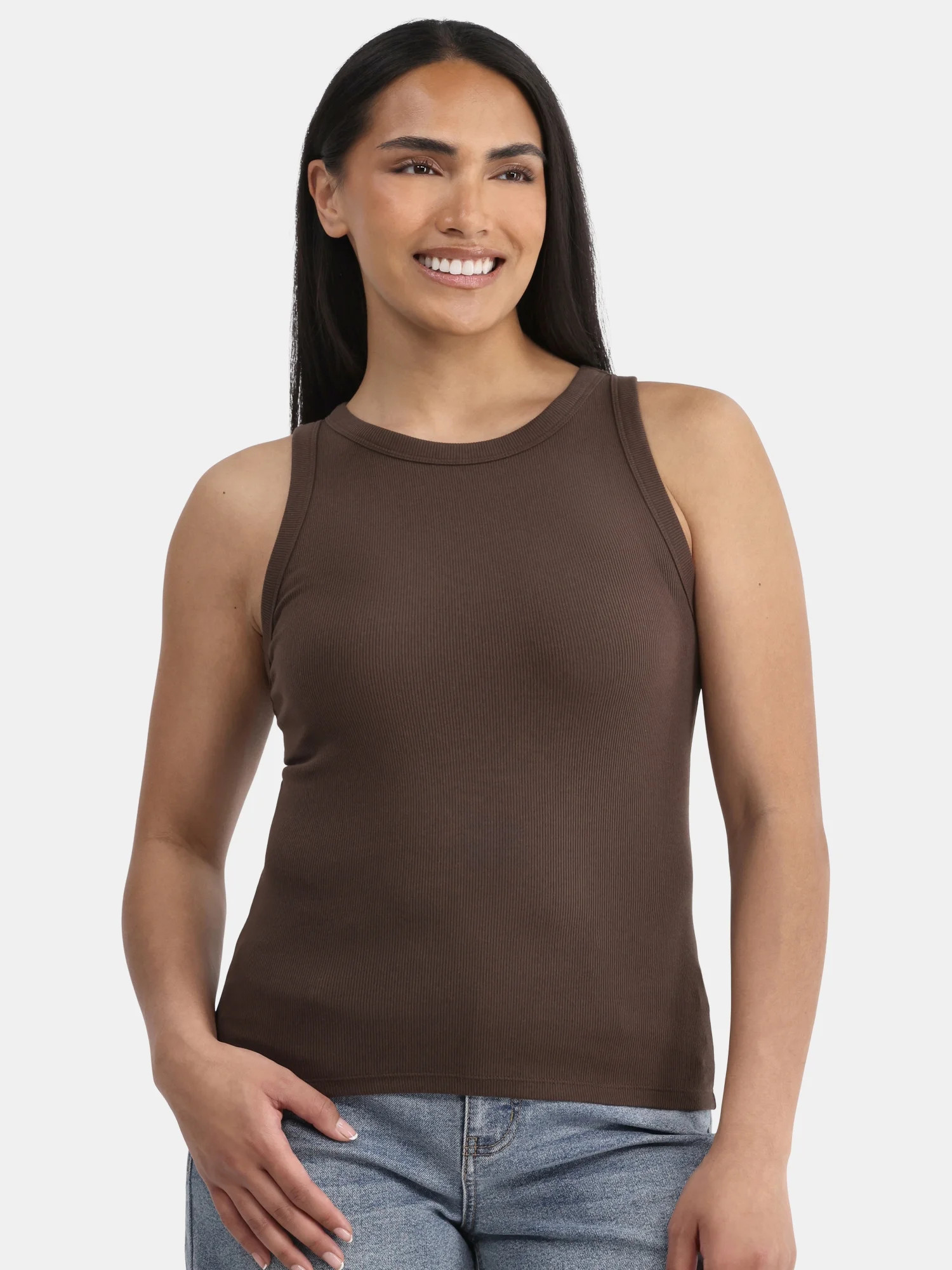 Time and Tru Women's High Neck Ribbed Tank Top, Sizes XS-XXXL | Walmart (US)