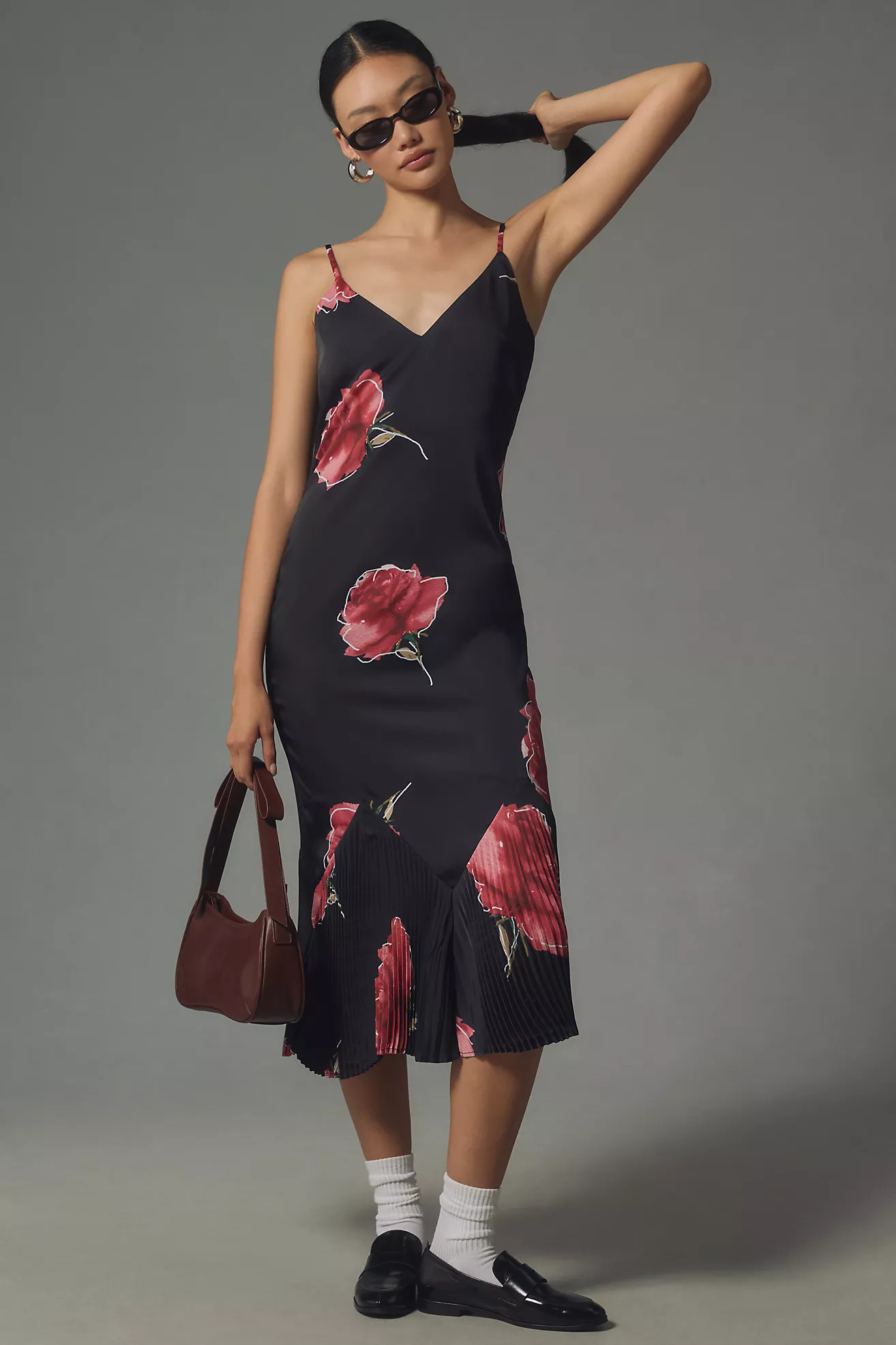 Adelyn Rae Sleeveless V-Neck Pleated Slip Midi Dress | Anthropologie (US)