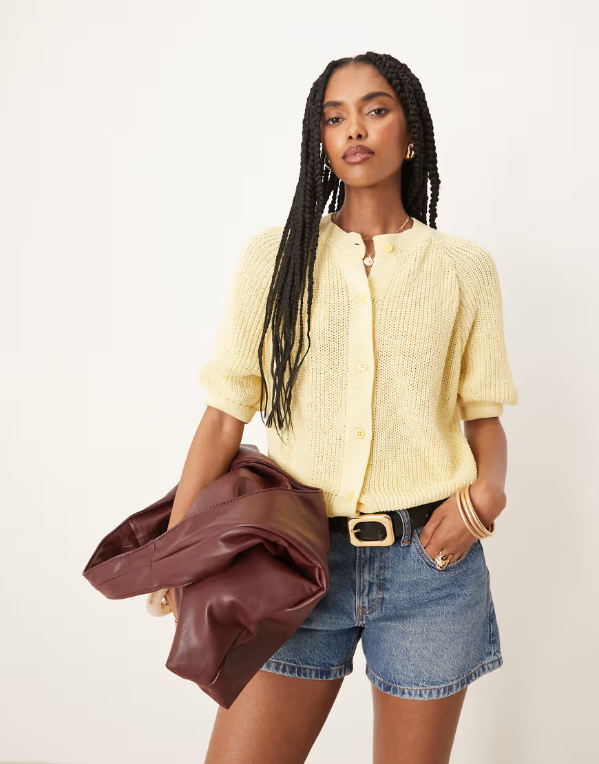 ASOS DESIGN knit cardigan with raglan sleeves in yellow | ASOS (Global)