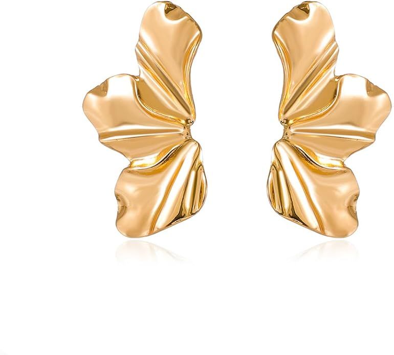 Gold Flower Earrings for Women Ginkgo Leaf Earrings Large Gold Earrings Geometric Statement Earri... | Amazon (US)