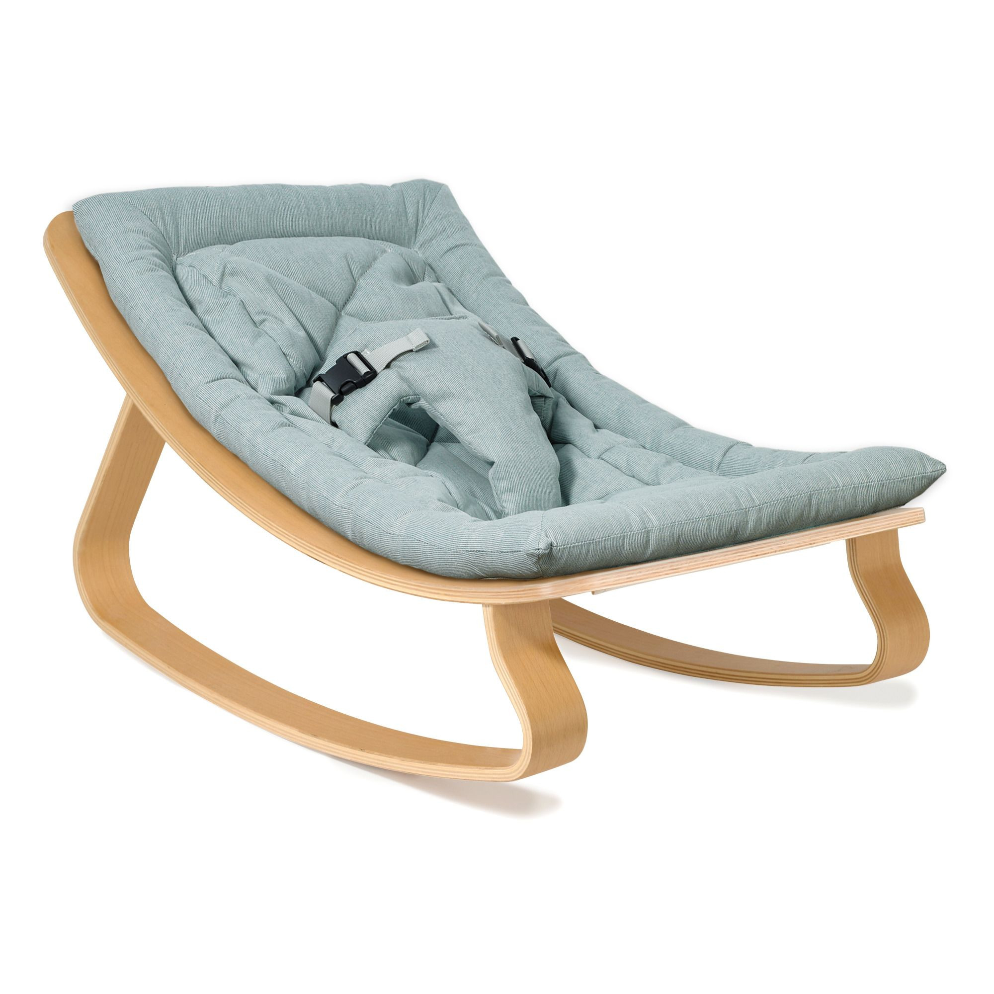 Levo Beech Wood Baby Bouncer Green water | Smallable DE