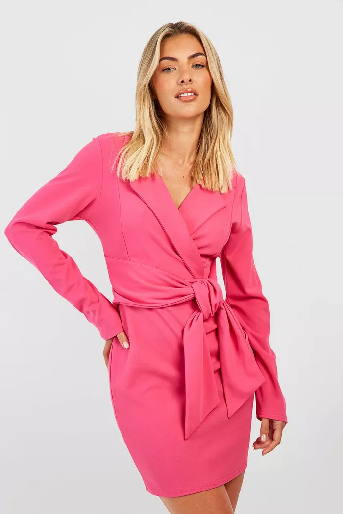 Crepe Tie Waist Blazer Dress | boohoo (US & Canada)