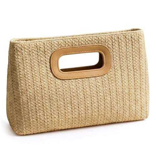 Amazon.com: XquiziFit Straw Purse Summer Purse Straw Bag Beach Purse with Detachable Chain Khaki ... | Amazon (US)