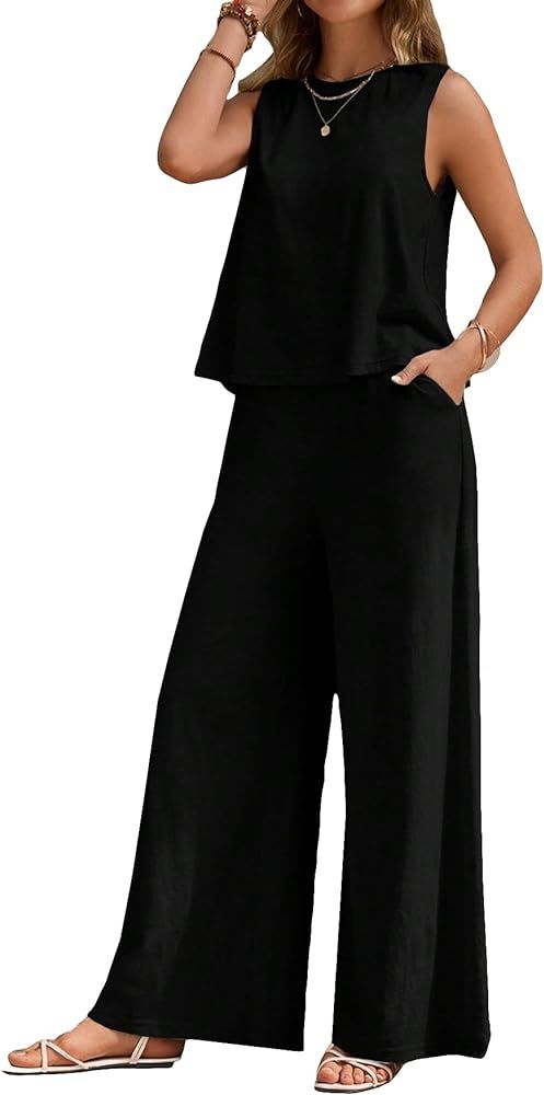 Verdusa Women's 2 Piece Outfit Loose Tank Top and Wide Leg Pants Sets | Amazon (US)
