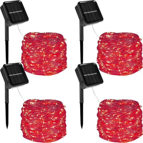 Twinkle Star 4 Pack Outdoor Solar String Lights, Total 160 FT 480 LED Solar Powered Valentines Day Decorative Fairy Lights with 8 Modes, Waterproof Silver Wire Light for Christmas Wedding Party, Red | Amazon (US)
