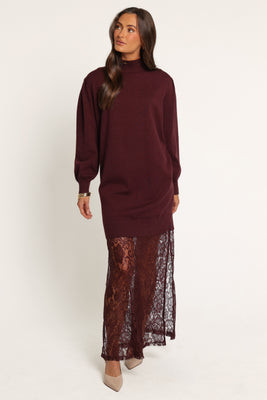 Marceline Lace Sweater Maxi Dress - Burgundy | Petal & Pup (US)