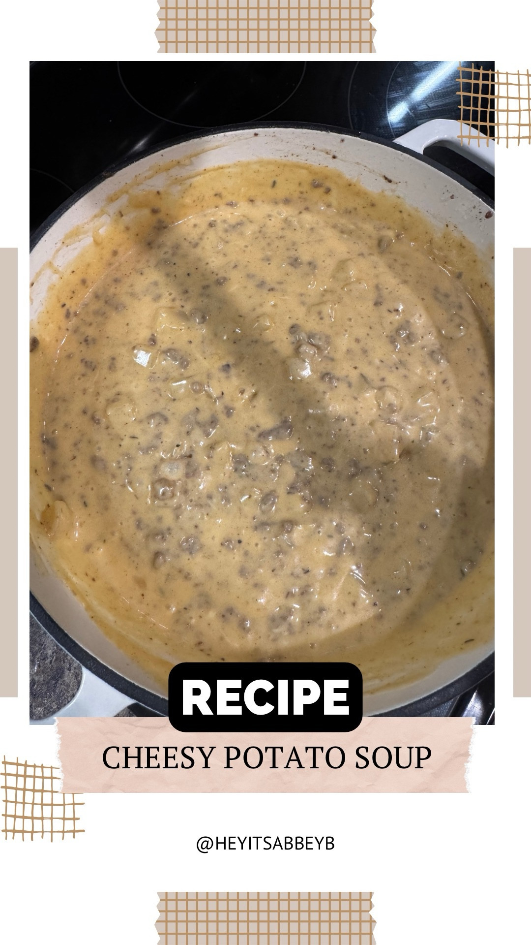 Cheesy hamburger soup 

INGREDIENTS
1 lb ground beef
3 cups chicken or beef broth
4 cups diced potatoes (about 4 medium potatoes)
1 cup milk
1 cup heavy cream
2 cups shredded cheddar cheese
1 small onion, diced
2 cloves garlic, minced
¼ cup all-purpose flour
1 tbsp olive oil (if needed)
½ cup shredded mozzarella (optional, for extra creaminess)
1 tsp smoked paprika
½ tsp dried thyme
Salt and pepper, to taste
Bacon bits (optional, for garnish)
2 green onions, chopped (for garnish)

INSTRUCTIONS
1. Meat Preparation: Sear ground beef in a large pot over medium-high heat until fully browned, then drain excess fat and set aside.
2. Aromatic Base: In the same pot, sauté onions with olive oil until translucent, then quickly add minced garlic and cook briefly to release its fragrant essence.
3. Potato and Broth Integration: Add diced potatoes and broth, seasoning with smoked paprika, thyme, salt, and pepper. Bring to a robust boil, then reduce heat and simmer until potatoes become tender.
4. Creamy Transformation: Whisk milk and flour into a smooth mixture, then gradually blend into the simmering soup along with heavy cream, stirring consistently to create a luxurious texture.
5. Cheese Melding: Reduce heat and fold in cheddar and mozzarella cheeses until completely melted and integrated into the soup’s creamy landscape.
6. Final Assembly: Reintroduce cooked ground beef, stirring to distribute evenly and reheat. Taste and adjust seasonings as needed.

#LTKvlog #LTKU #LTKfoodie