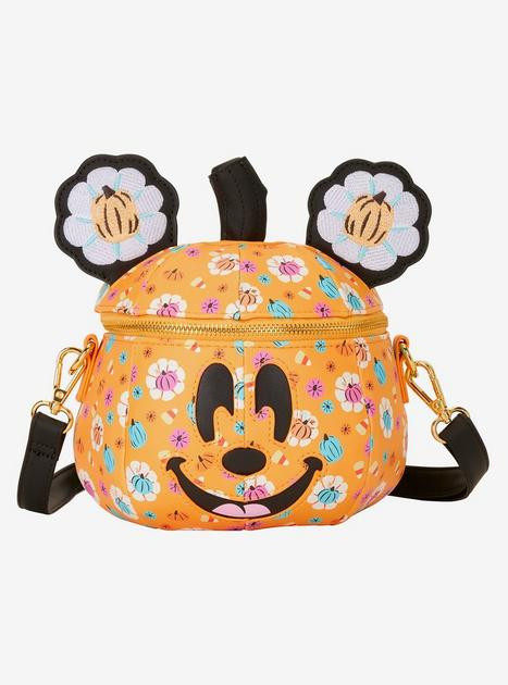 Loungefly Disney Mickey Mouse Floral Pumpkin Figural Crossbody Bag | BoxLunch
