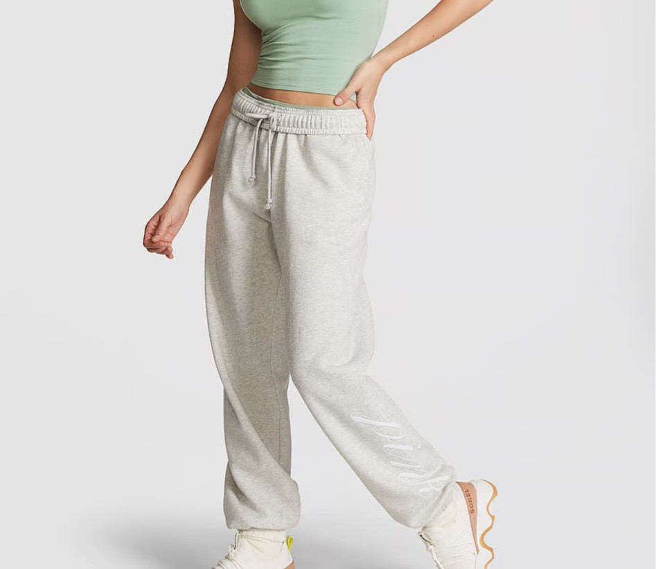 PINK Heather Stone Gray Pink logo sweatpants 

#LTKFindsUnder50 #LTKSaleAlert #LTKGiftGuide