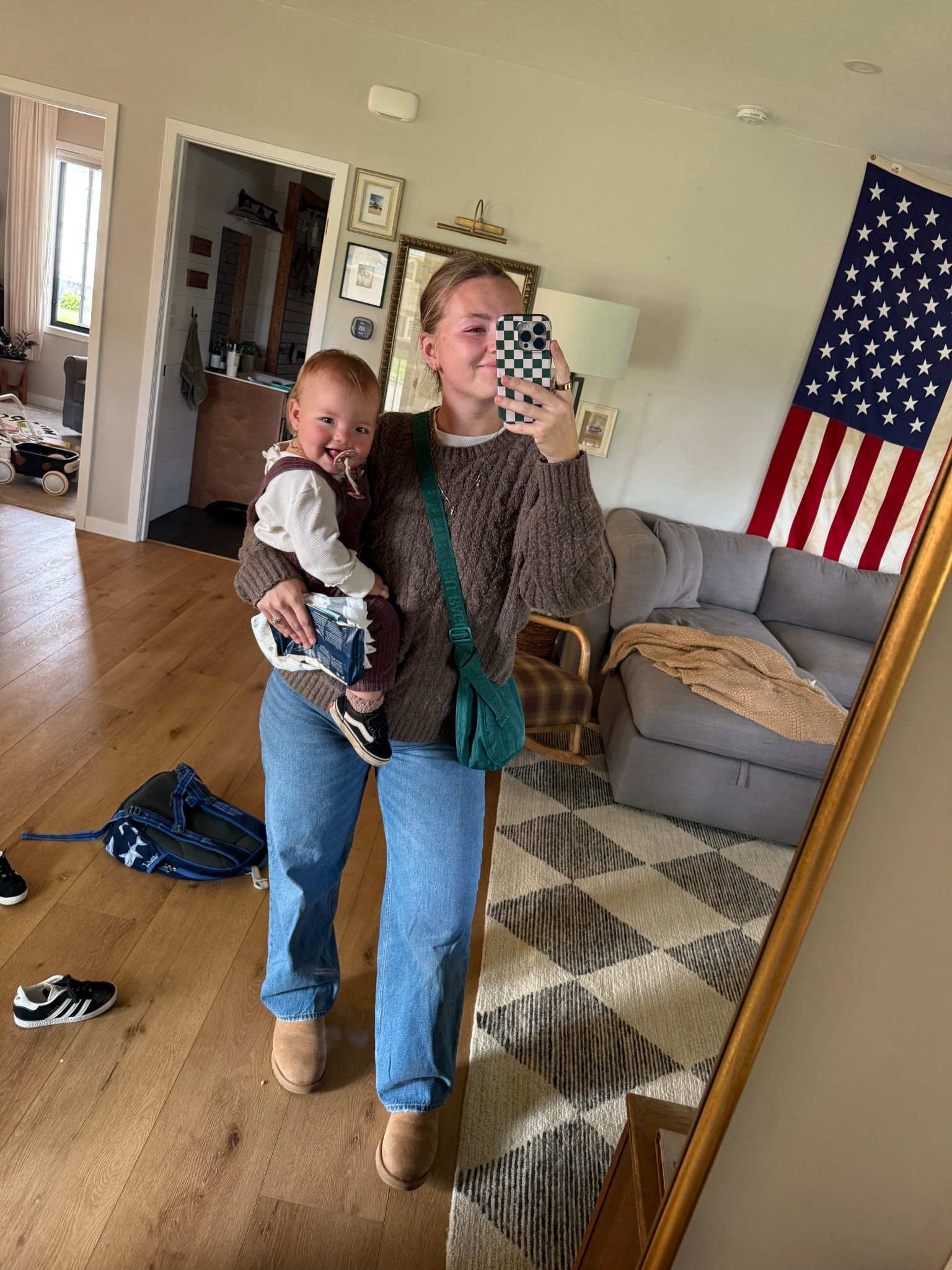 Cozy fall fit 🍂 obsessed with this bag, and the baby 

#LTKFindsUnder100 #LTKSaleAlert #LTKSeasonal