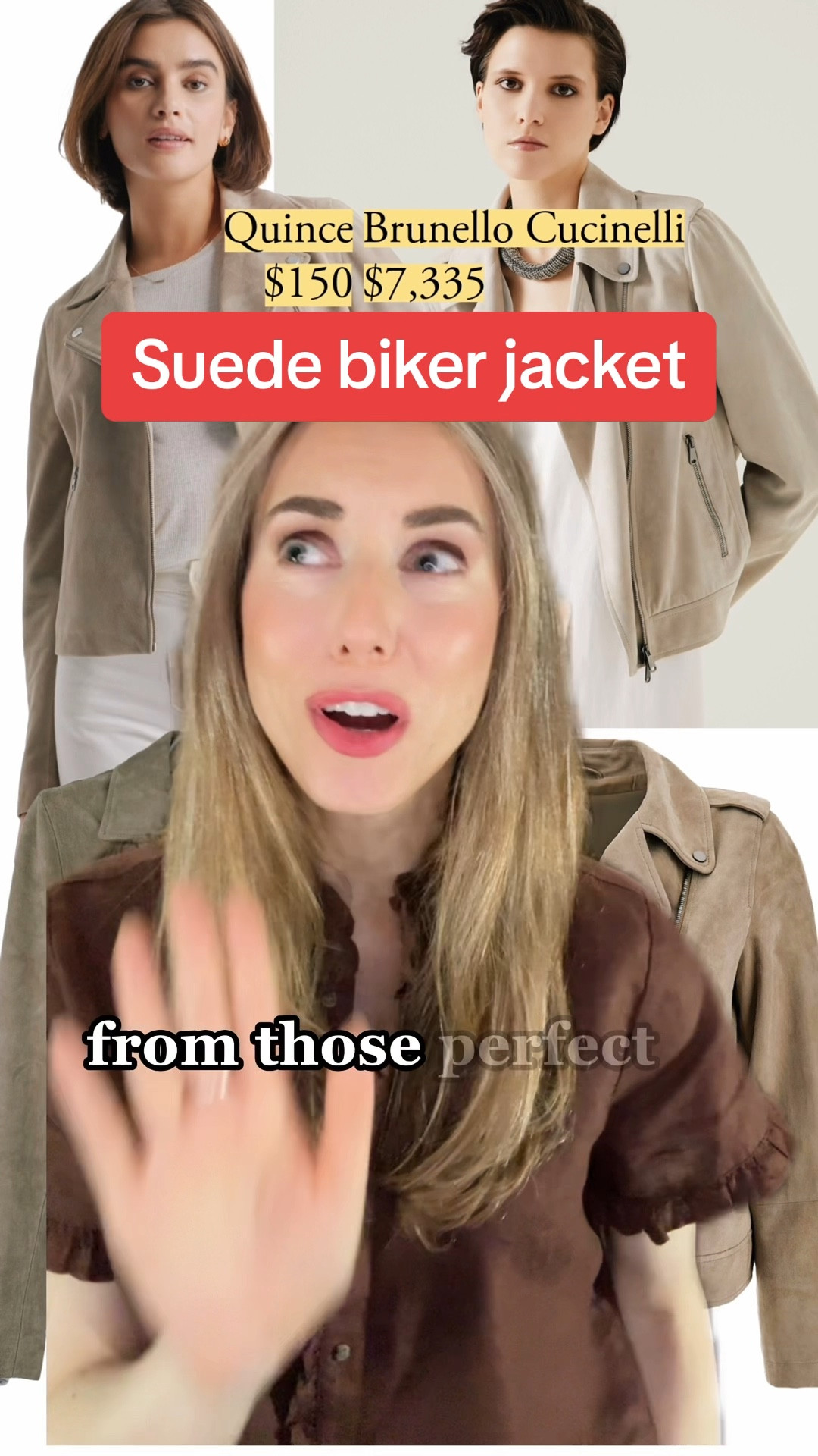 I love luxury, but sometimes integrity comes well ahead of luxury. A moto jacket could have the softest suede and a beautifully rendered collar, yes. It’s great.

But a biker jacket could also make the most out of a more rugged suede with a slender cut and simple lines. I prioritize integrity and how I plan to wear the piece.

What I evaluate:
* drape
* collar construction
* does the cut make sense for the material
* topstitching & structure

Note the more rugged suede that Sézane uses works well for the tighter silhouette and boho look. In that way, it’s similar to Quince making the most of its suede by cutting the jacket closer to the body, setting you NOT to expect that rich drape we see at Brunello and Banana.

That’s integrity.

No, I wouldn’t turn down the Brunello jacket, but I would be very nervous to wear it. Gelato is my favorite food.

#LTKVideo #LTKSeasonal #LTKFindsUnder100