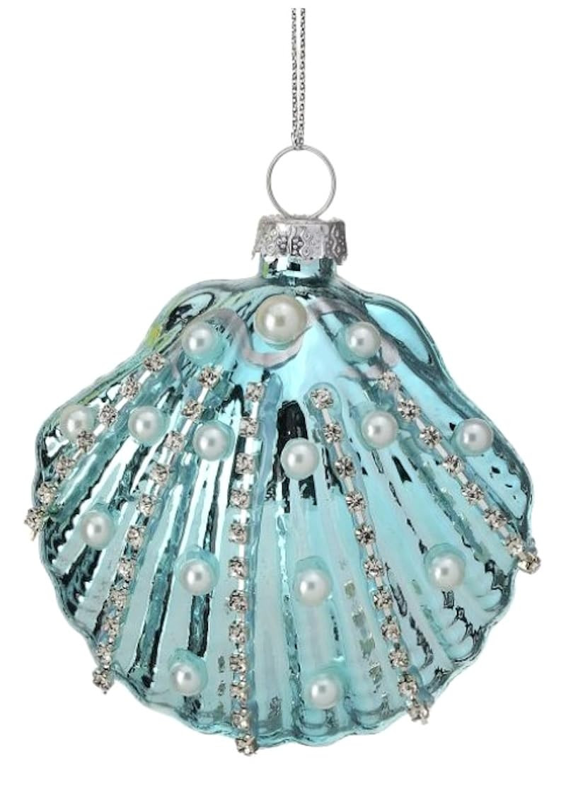 The Bridge Collection 3" Glass Blue Seashell Ornament with Faux Pearl and Glitter Accents - Clam ... | Amazon (US)