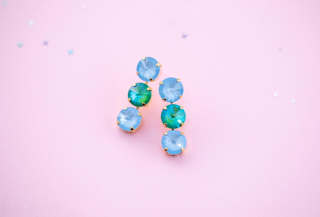 Prepped for Spring 12mm Rivoli 3 Stone Studs OR Drops - Choose Setting Color - Etsy | Etsy (US)