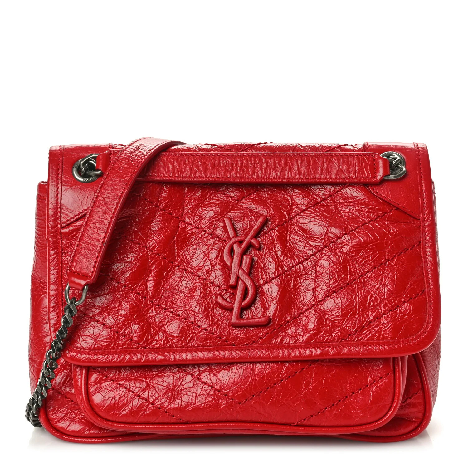 Crinkled Calfskin Matelasse Monogram Baby Niki Chain Satchel Rouge Eros | FASHIONPHILE (US)