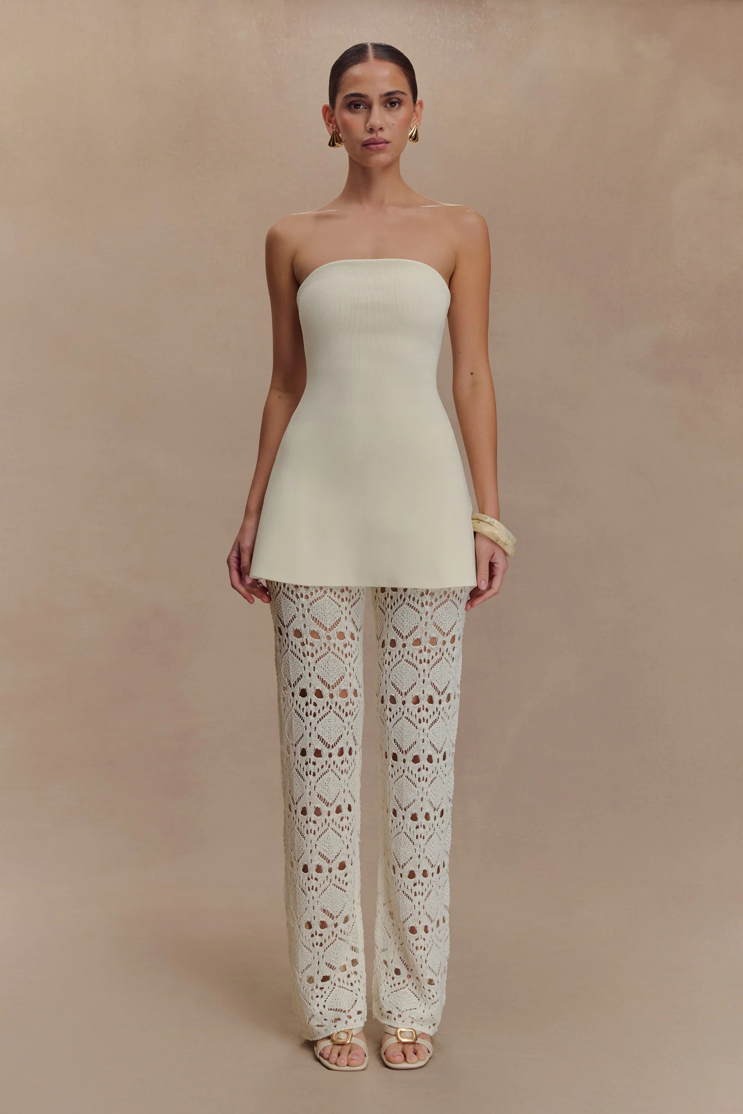 Trena Crochet Knit Pants - Ivory | Meshki UK