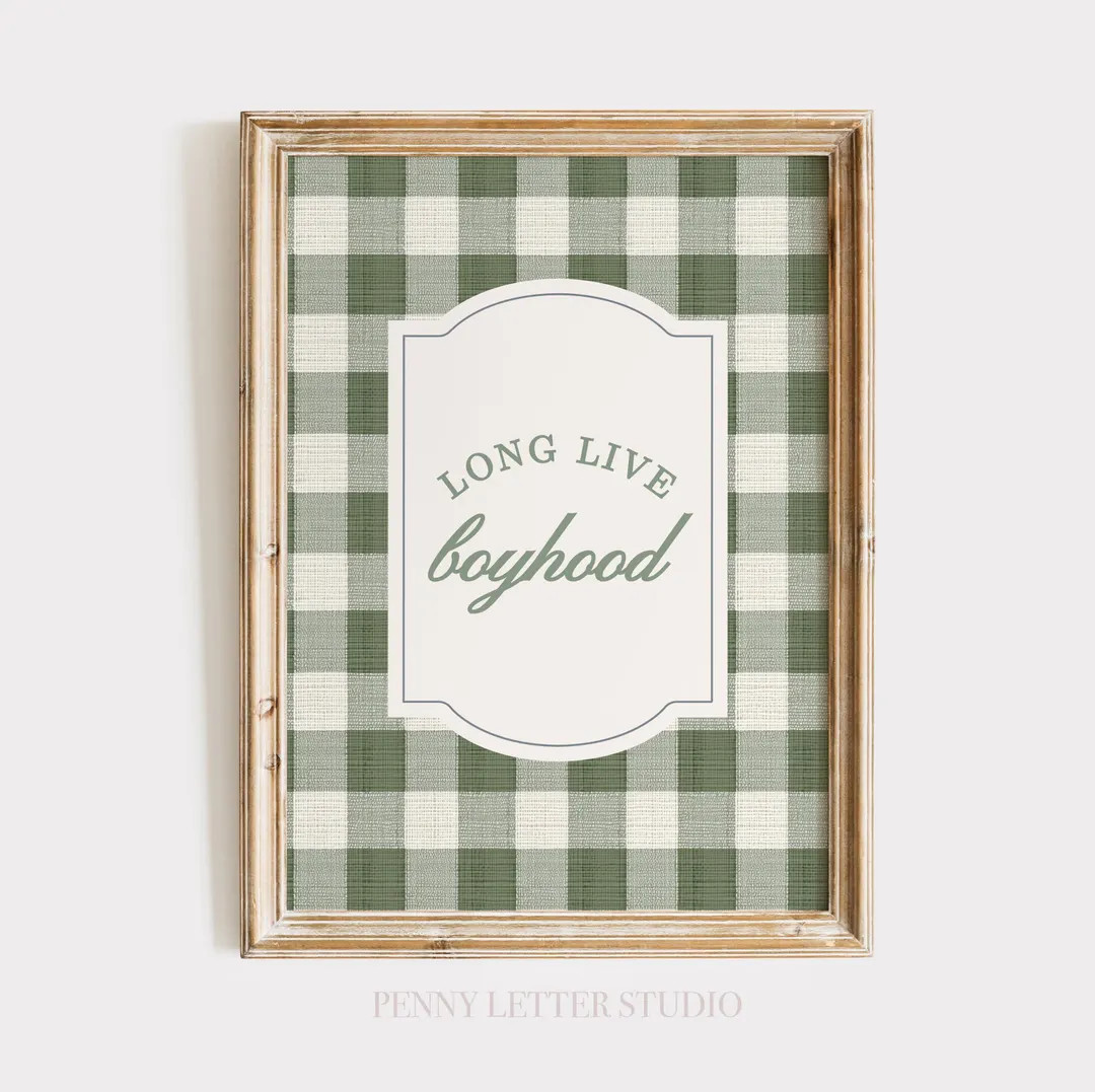 Long Live Boyhood Nursery Print, Green Gingham Wall Art, Grandmillennial Boy Room Decor, Vintage ... | Etsy (US)