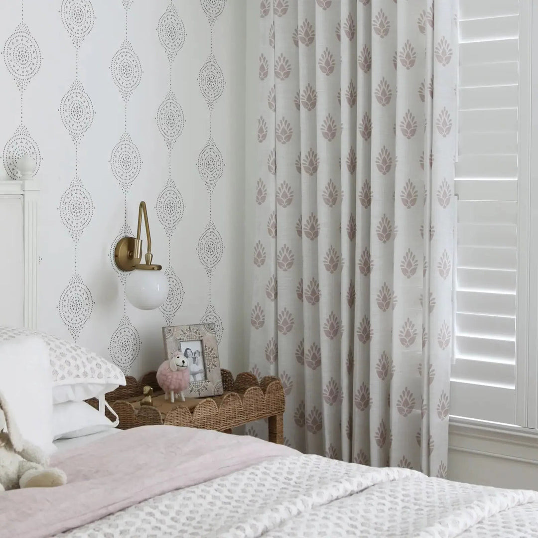 Stefana Silber Print Linen Blend Curtain Drapery Pleated | TWOPAGES