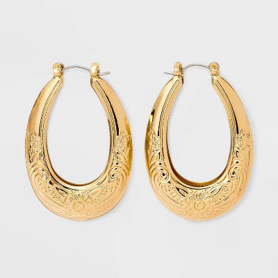 Oval Textured Hoop Earrings - Wild Fable™ Gold | Target