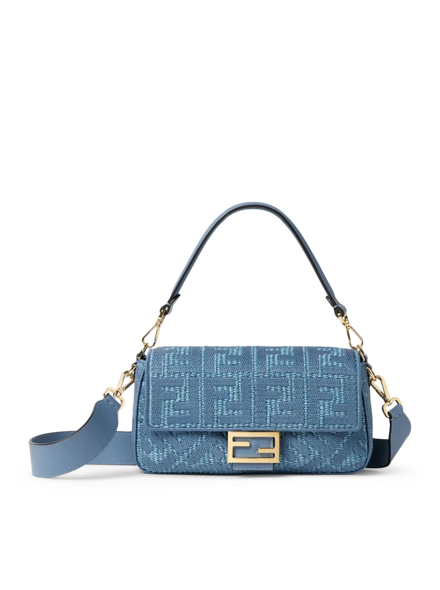 BAGUETTE BAG IN WOVEN RAFFIA WITH BLUE FF EMBROIDERY - Fendi - Woman | Suitnegozi INT