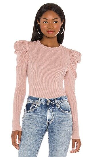 7 For All Mankind Long Sleeve Puff Shoulder Crewneck in Smokey Rose - Pink. Size L (also in M, S, XS | Revolve Clothing (Global)