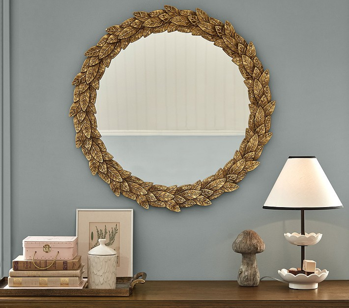 Chris Loves Julia Antique Gold Round Mirror (30") | Pottery Barn Kids