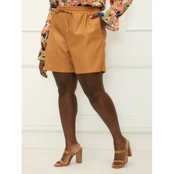 ELOQUII Elements Women's Plus Size Faux Leather Shorts | Walmart (US)