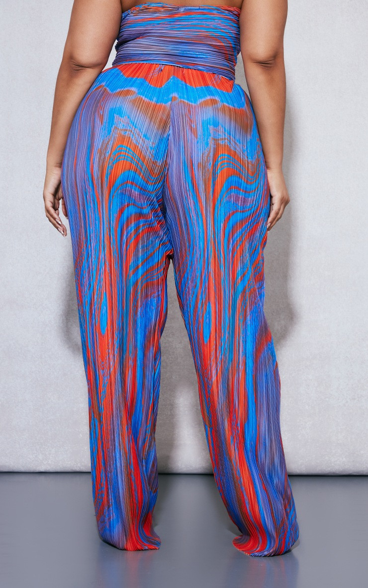 Plus Blue Marble Printed Plisse Straight Leg Pants | PrettyLittleThing US