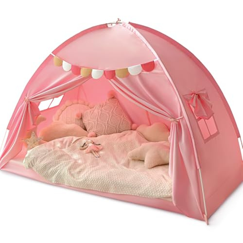 Twin Bed Tent for Kids, Bed Canopy Privacy Sleep Tents for Girls, Pink | Amazon (US)